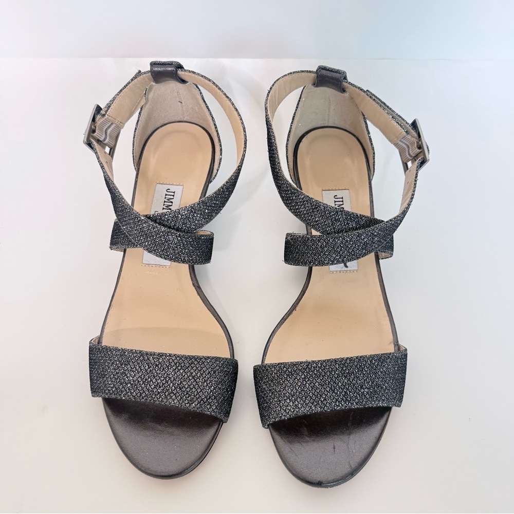 Jimmy Choo Ciara Anthracite Glittery Wedge Sandals
